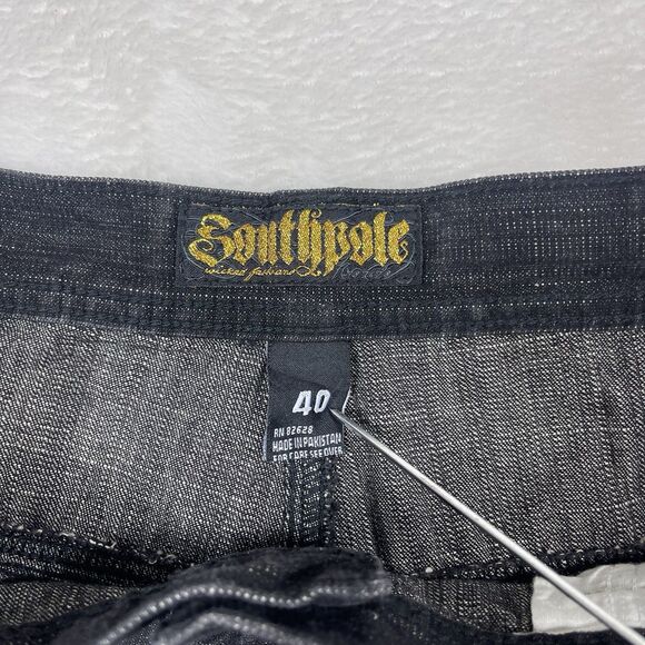 Vintage Southpole Jean Shorts 40 Black Jorts Embroidery Baggy Wide y2k Mens - Picture 9 of 10